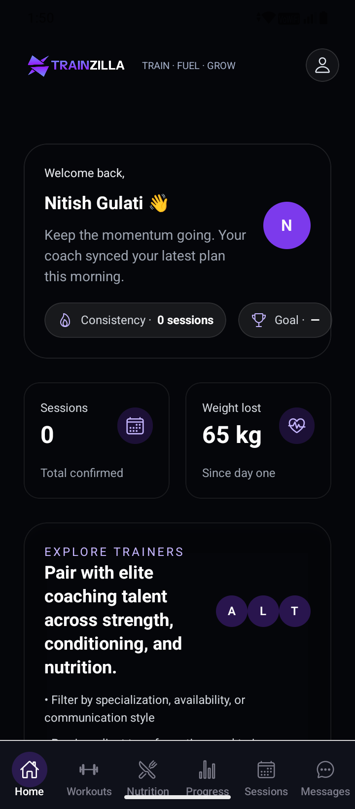 TrainZilla Client App Screenshot